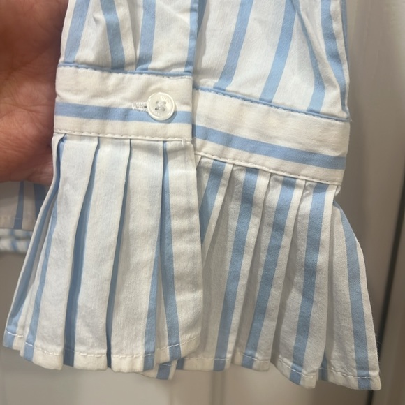 Blue and White Striped Button-Up Shirt With Pleated Cuffs 🤍 - Picture 8 of 9
